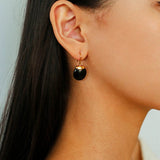 Minimalist Oval Drop Earrings with Black Onyx / White Mother - of - Pearl - floysun