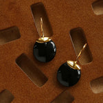 Minimalist Oval Drop Earrings with Black Onyx / White Mother - of - Pearl - floysun