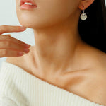 Minimalist Oval Drop Earrings with Black Onyx / White Mother - of - Pearl - floysun