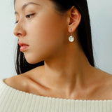 Minimalist Oval Drop Earrings with Black Onyx / White Mother - of - Pearl - floysun