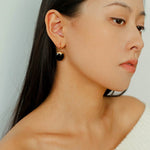 Minimalist Oval Drop Earrings with Black Onyx / White Mother - of - Pearl - floysun