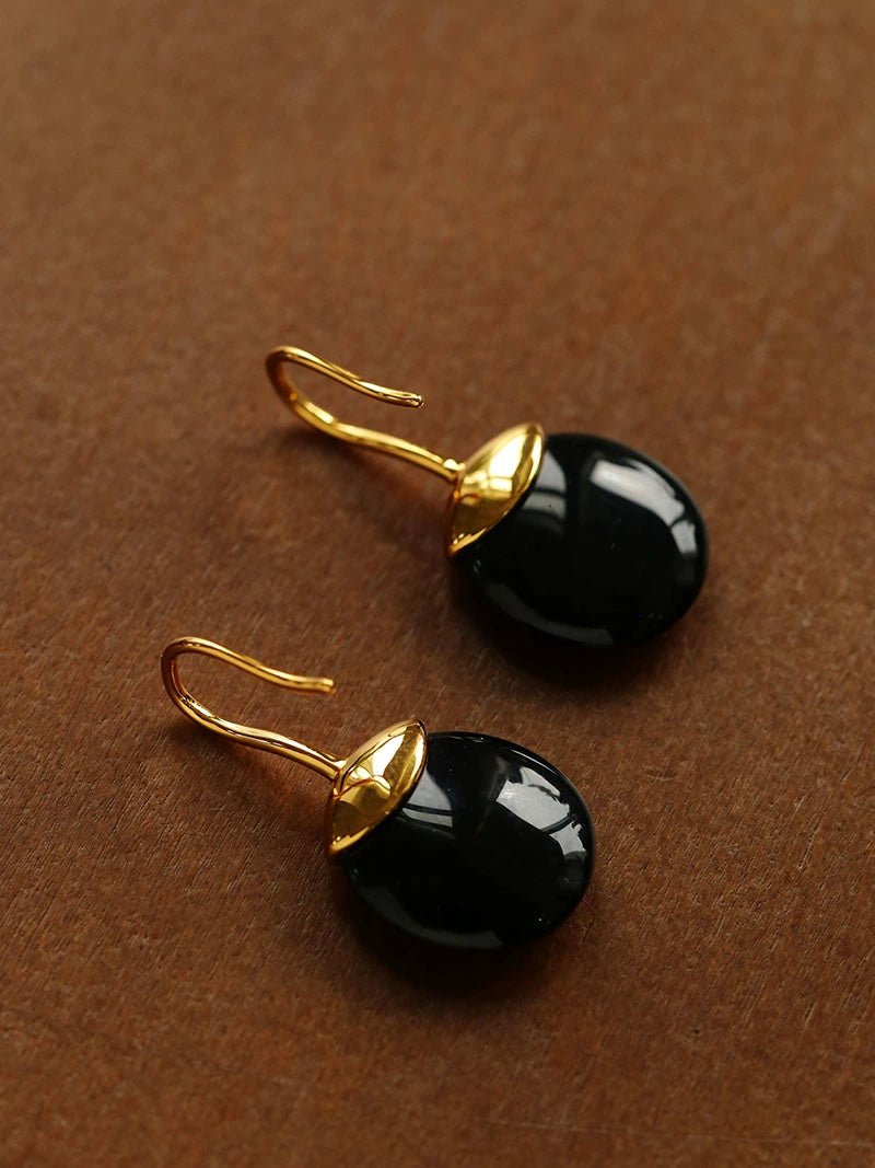 Minimalist Oval Drop Earrings with Black Onyx / White Mother - of - Pearl - floysun