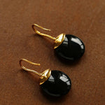 Minimalist Oval Drop Earrings with Black Onyx / White Mother - of - Pearl - floysun