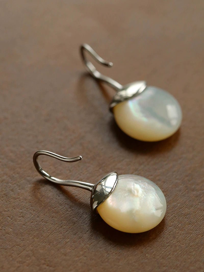 Minimalist Oval Drop Earrings with Black Onyx / White Mother - of - Pearl - floysun