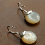 Minimalist Oval Drop Earrings with Black Onyx / White Mother - of - Pearl - floysun