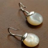 Minimalist Oval Drop Earrings with Black Onyx / White Mother - of - Pearl - floysun