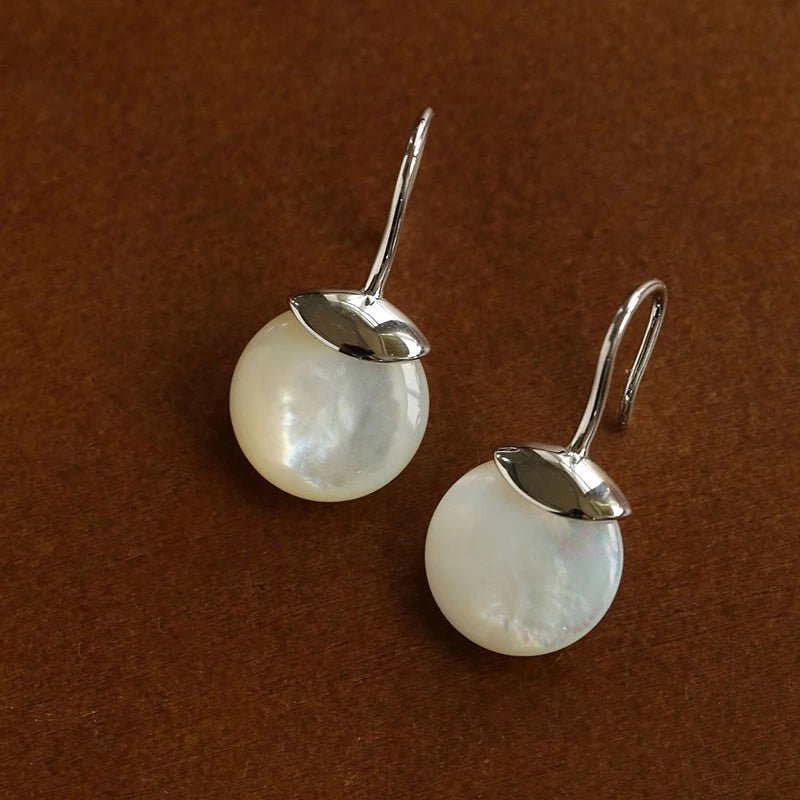 Minimalist Oval Drop Earrings with Black Onyx / White Mother - of - Pearl - floysun