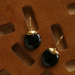 Minimalist Oval Drop Earrings with Black Onyx / White Mother - of - Pearl - floysun