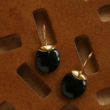 Minimalist Oval Drop Earrings with Black Onyx / White Mother - of - Pearl - floysun