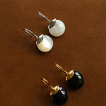 Minimalist Oval Drop Earrings with Black Onyx / White Mother - of - Pearl - floysun