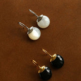 Minimalist Oval Drop Earrings with Black Onyx / White Mother - of - Pearl - floysun