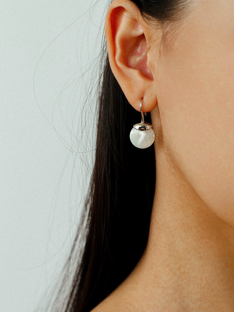 Minimalist Oval Drop Earrings with Black Onyx / White Mother - of - Pearl - floysun