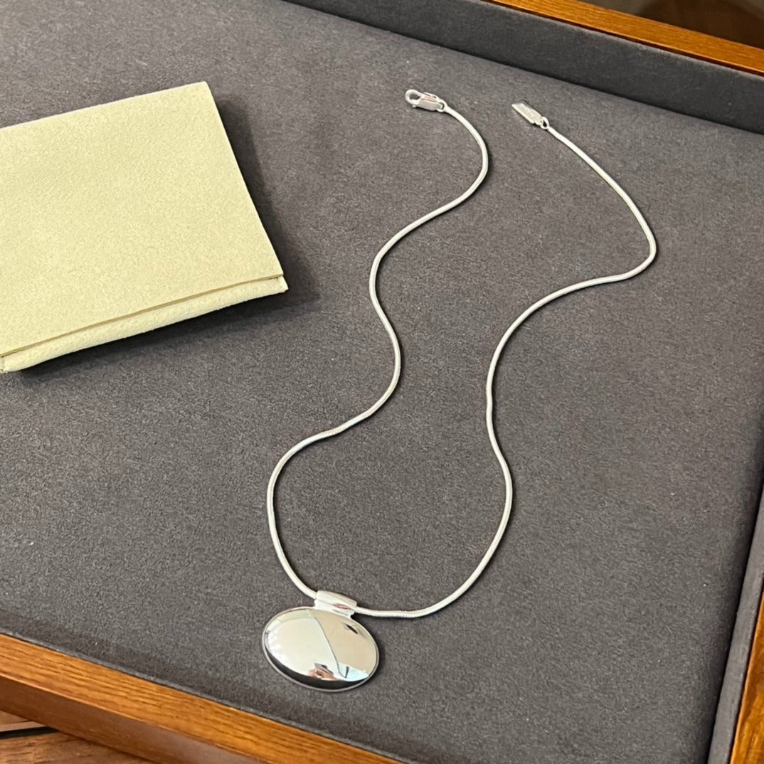 Minimalist Oval Silver Egg Necklace Reflection Pendant Necklace - floysun