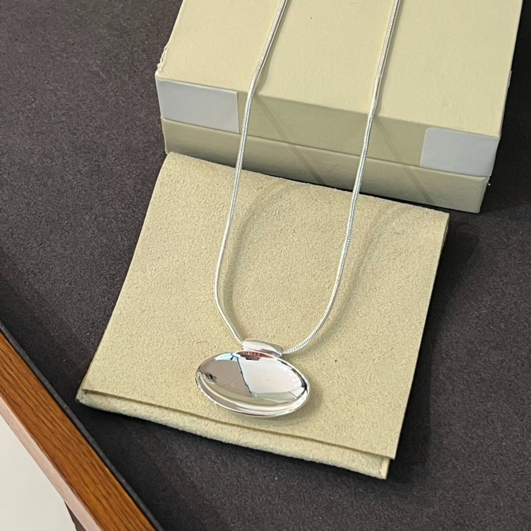 Minimalist Oval Silver Egg Necklace Reflection Pendant Necklace - floysun
