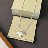 Minimalist Oval Silver Egg Necklace Reflection Pendant Necklace - floysun