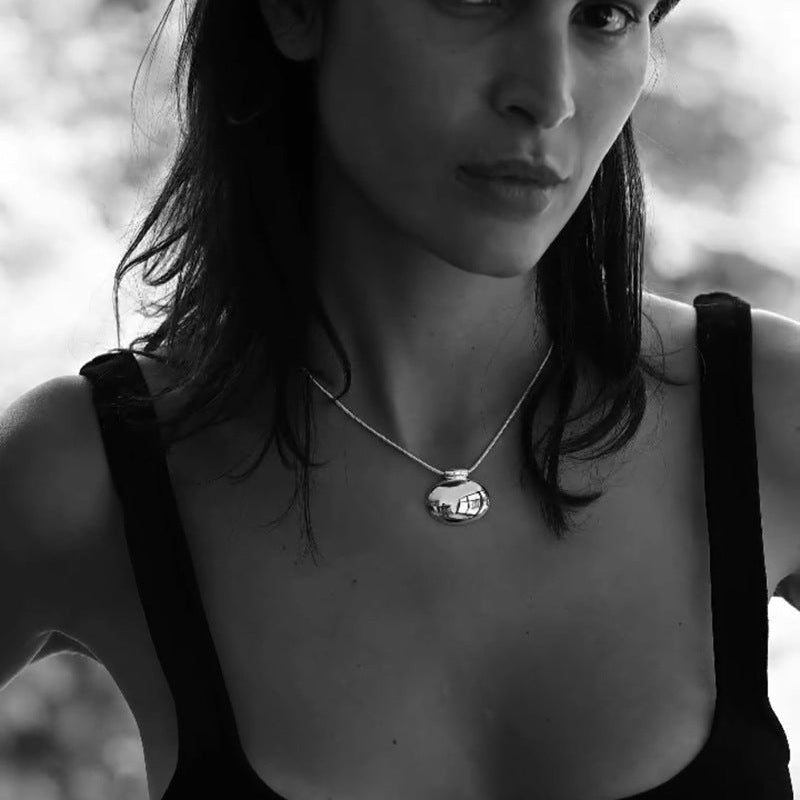 Minimalist Oval Silver Egg Necklace - floysun