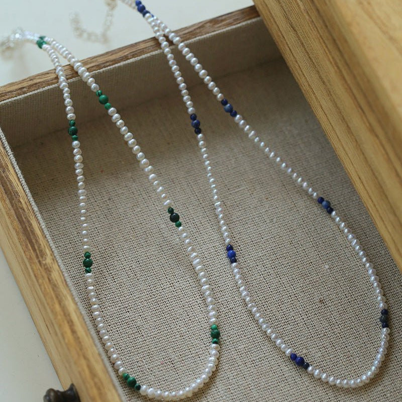Minimalist Rice Pearl and Onyx Beaded Necklace - floysun