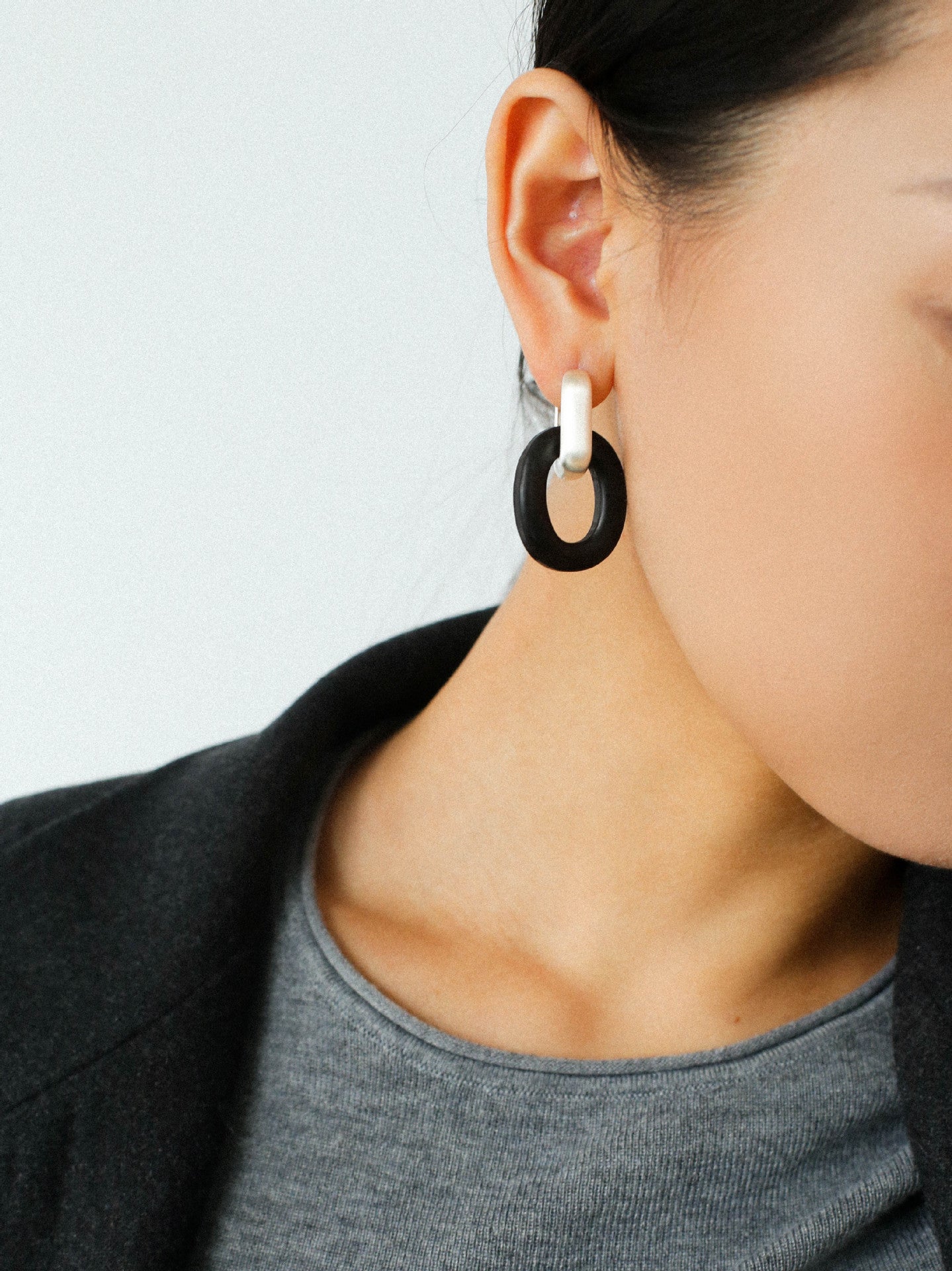 Minimalist Silver & Ebony Geometric Drop Earrings (Detachable Design) - floysun