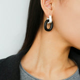 Minimalist Silver & Ebony Geometric Drop Earrings (Detachable Design) - floysun