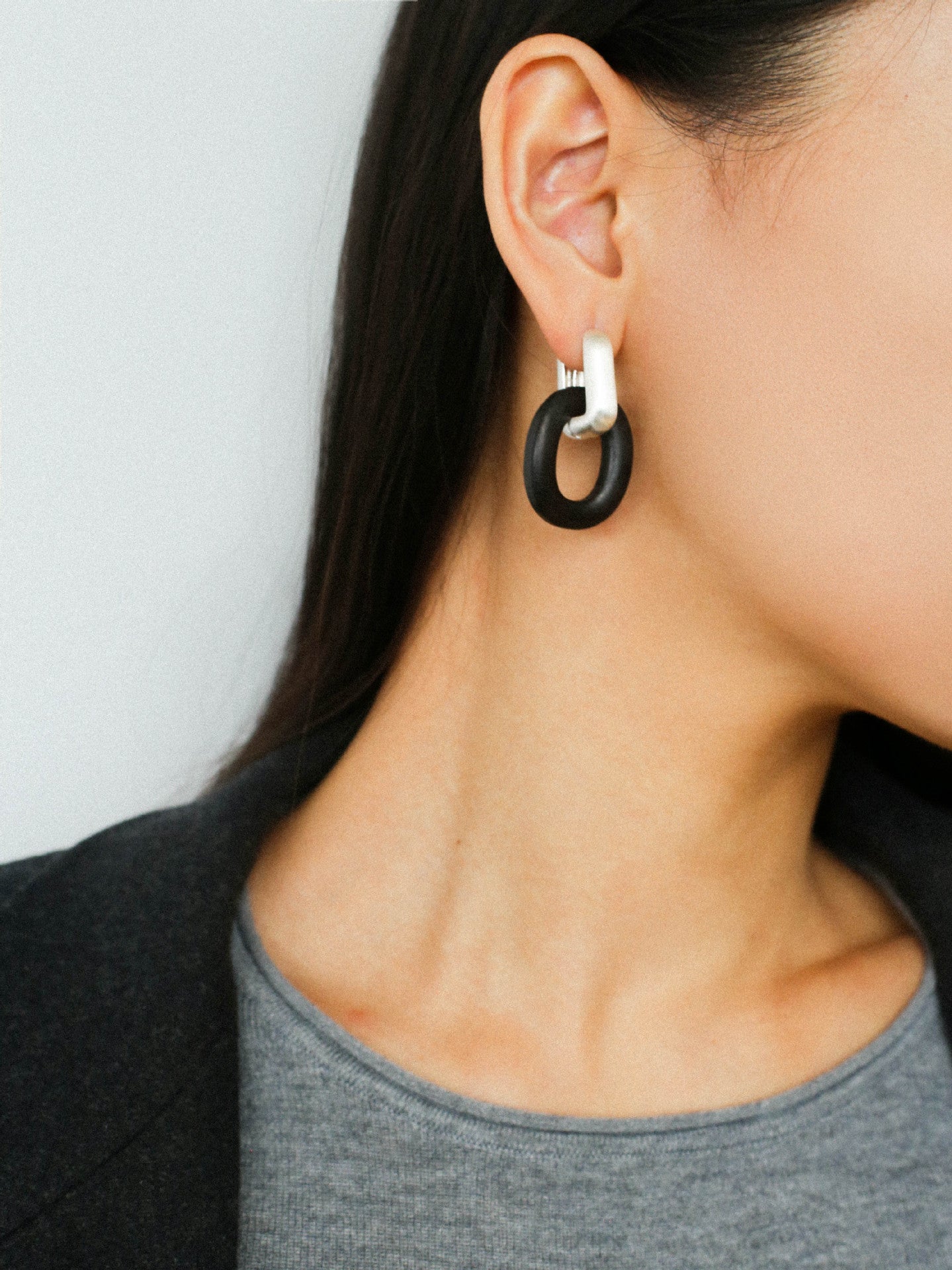 Minimalist Silver & Ebony Geometric Drop Earrings (Detachable Design) - floysun