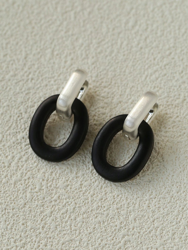Minimalist Silver & Ebony Geometric Drop Earrings (Detachable Design) - floysun