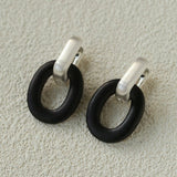 Minimalist Silver & Ebony Geometric Drop Earrings (Detachable Design) - floysun