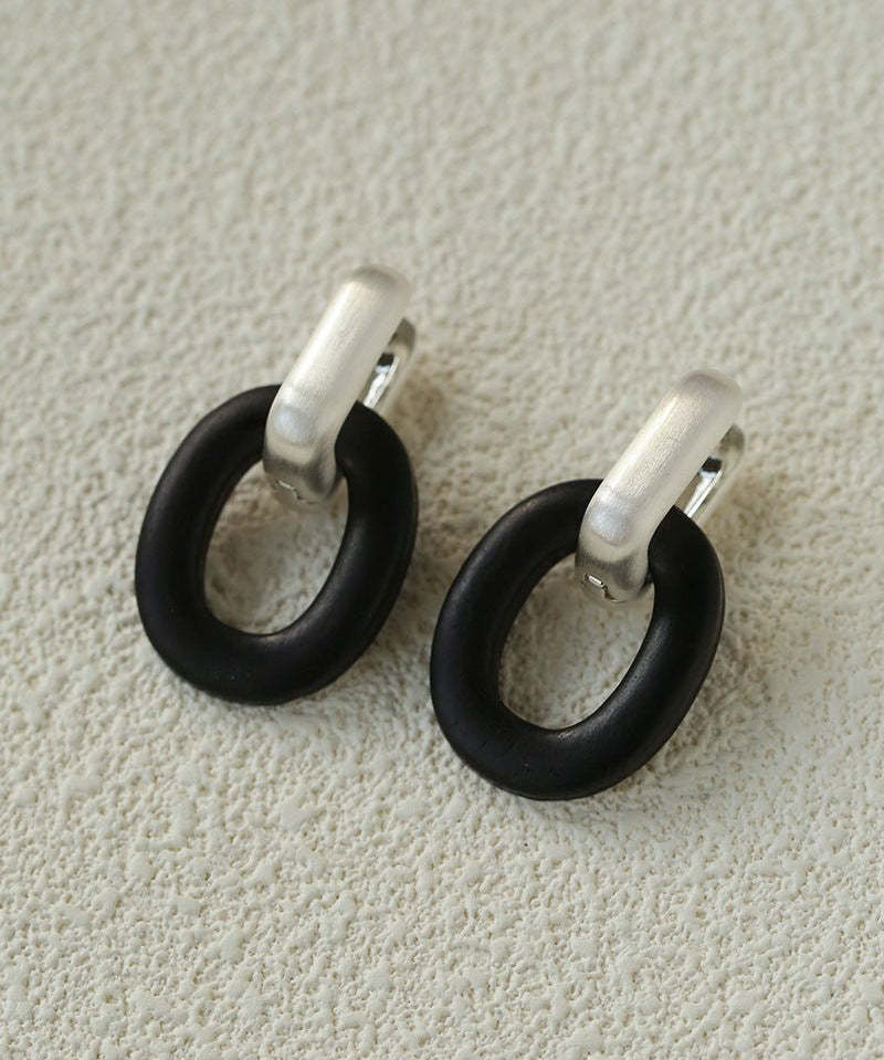 Minimalist Silver & Ebony Geometric Drop Earrings (Detachable Design) - floysun