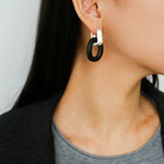 Minimalist Silver & Ebony Geometric Drop Earrings (Detachable Design) - floysun