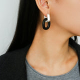 Minimalist Silver & Ebony Geometric Drop Earrings (Detachable Design) - floysun