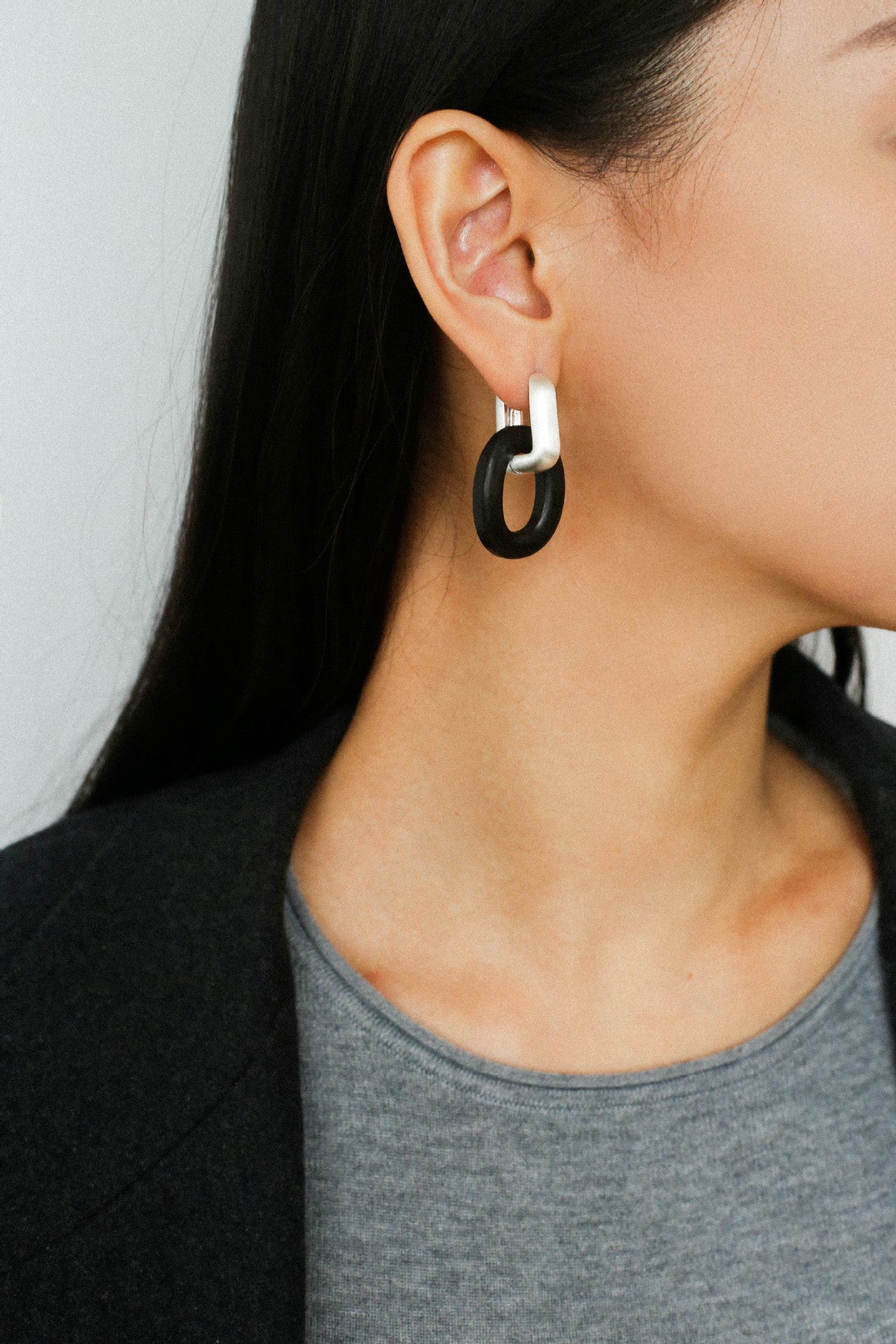 Minimalist Silver & Ebony Geometric Drop Earrings (Detachable Design) - floysun