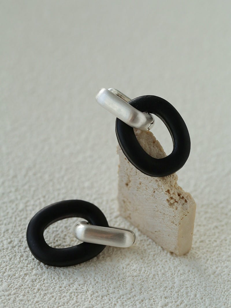 Minimalist Silver & Ebony Geometric Drop Earrings (Detachable Design) - floysun