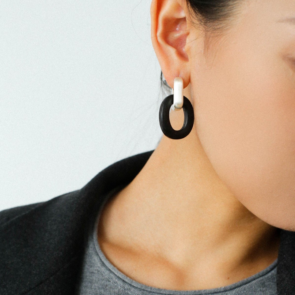 Minimalist Silver & Ebony Geometric Drop Earrings (Detachable Design) - floysun