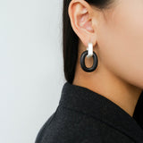 Minimalist Silver & Ebony Geometric Drop Earrings (Detachable Design) - floysun