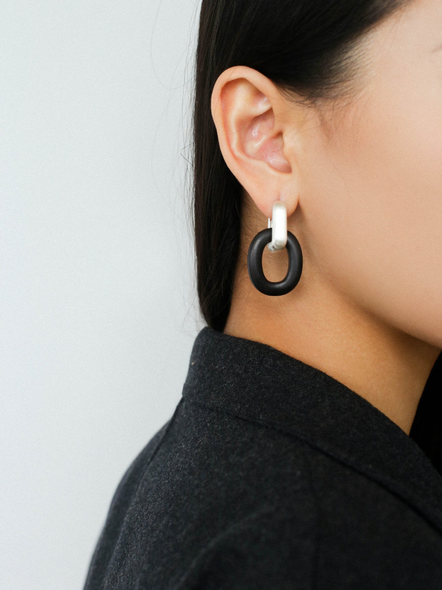 Minimalist Silver & Ebony Geometric Drop Earrings (Detachable Design) - floysun