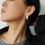 Minimalist Silver & Ebony Geometric Drop Earrings (Detachable Design) - floysun