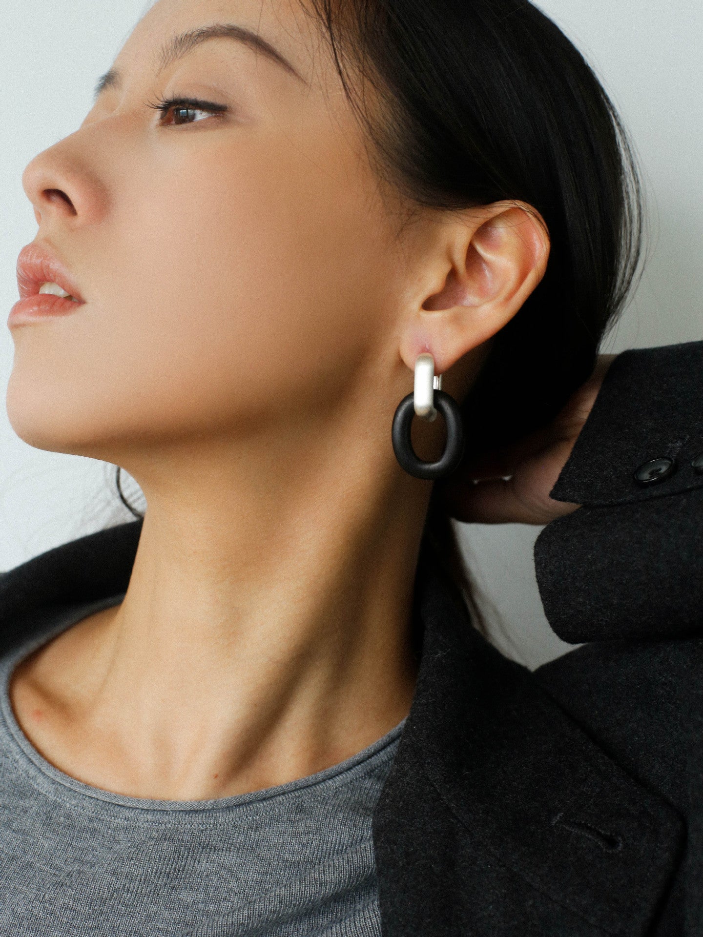 Minimalist Silver & Ebony Geometric Drop Earrings (Detachable Design) - floysun