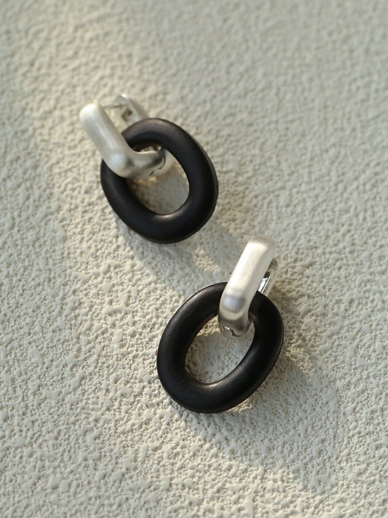 Minimalist Silver & Ebony Geometric Drop Earrings (Detachable Design) - floysun