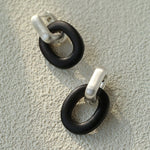 Minimalist Silver & Ebony Geometric Drop Earrings (Detachable Design) - floysun