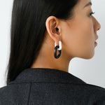 Minimalist Silver & Ebony Geometric Drop Earrings (Detachable Design) - floysun