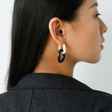 Minimalist Silver & Ebony Geometric Drop Earrings (Detachable Design) - floysun
