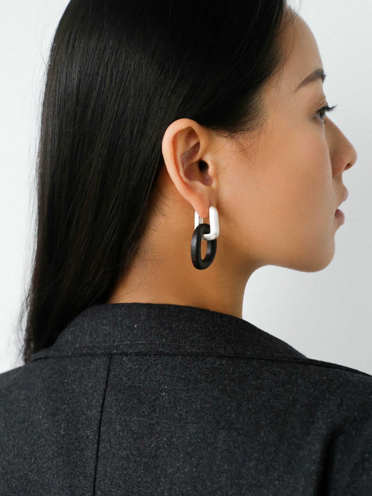 Minimalist Silver & Ebony Geometric Drop Earrings (Detachable Design) - floysun