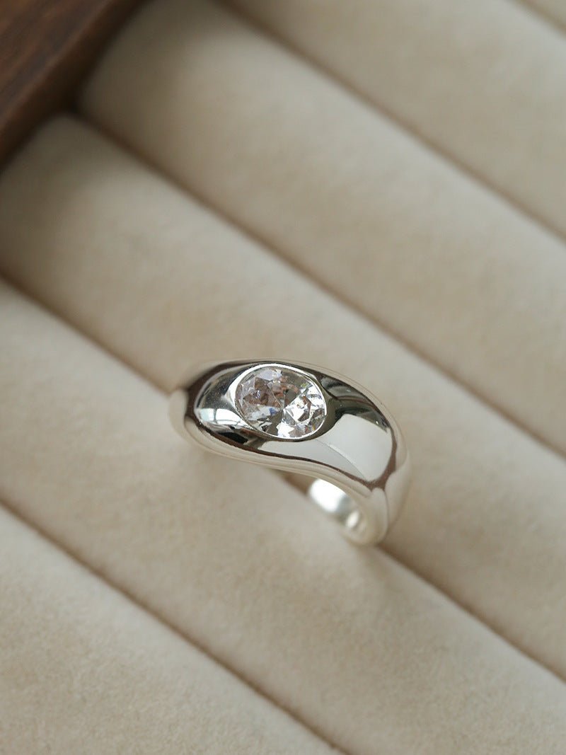 Minimalist Sleek Geometric Cubic Zirconia Open Ring - floysun