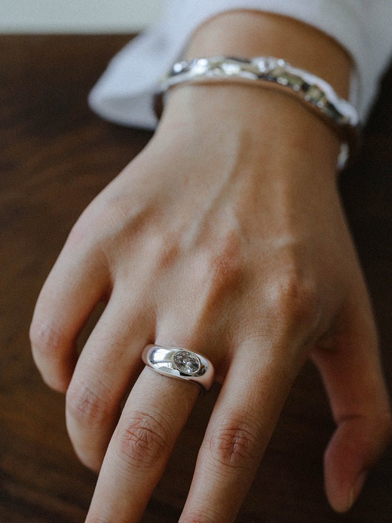 Minimalist Sleek Geometric Cubic Zirconia Open Ring - floysun
