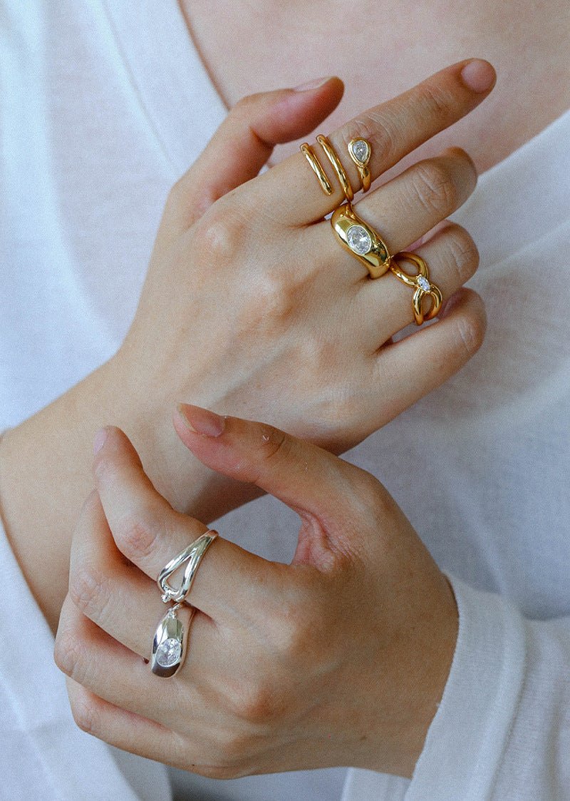 Minimalist Sleek Geometric Cubic Zirconia Open Ring - floysun
