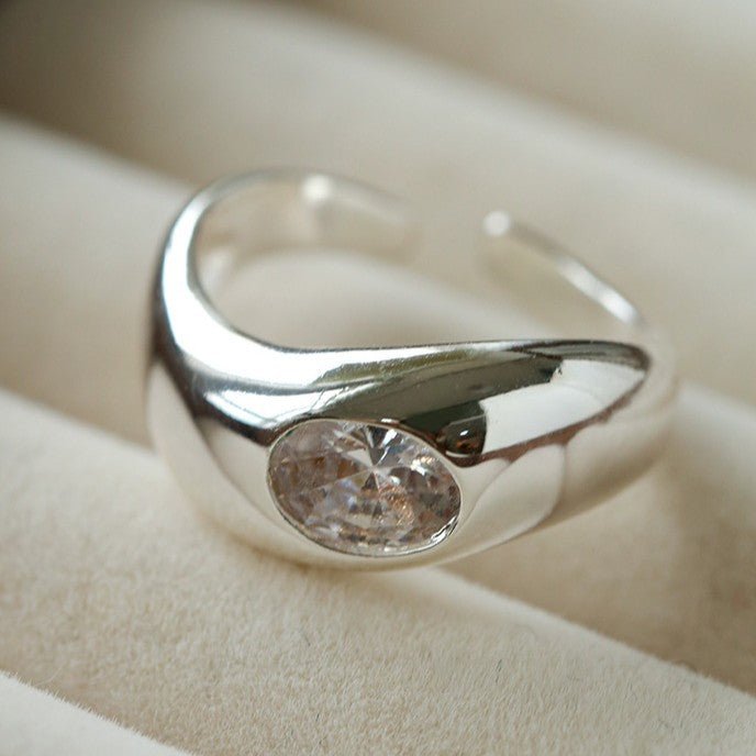 Minimalist Sleek Geometric Cubic Zirconia Open Ring - floysun