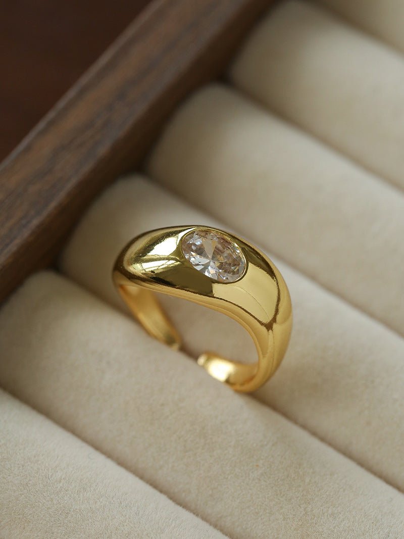 Minimalist Sleek Geometric Cubic Zirconia Open Ring - floysun