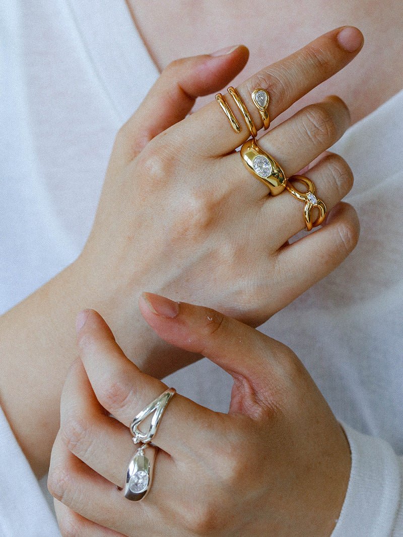 Minimalist Sleek Geometric Cubic Zirconia Open Ring - floysun