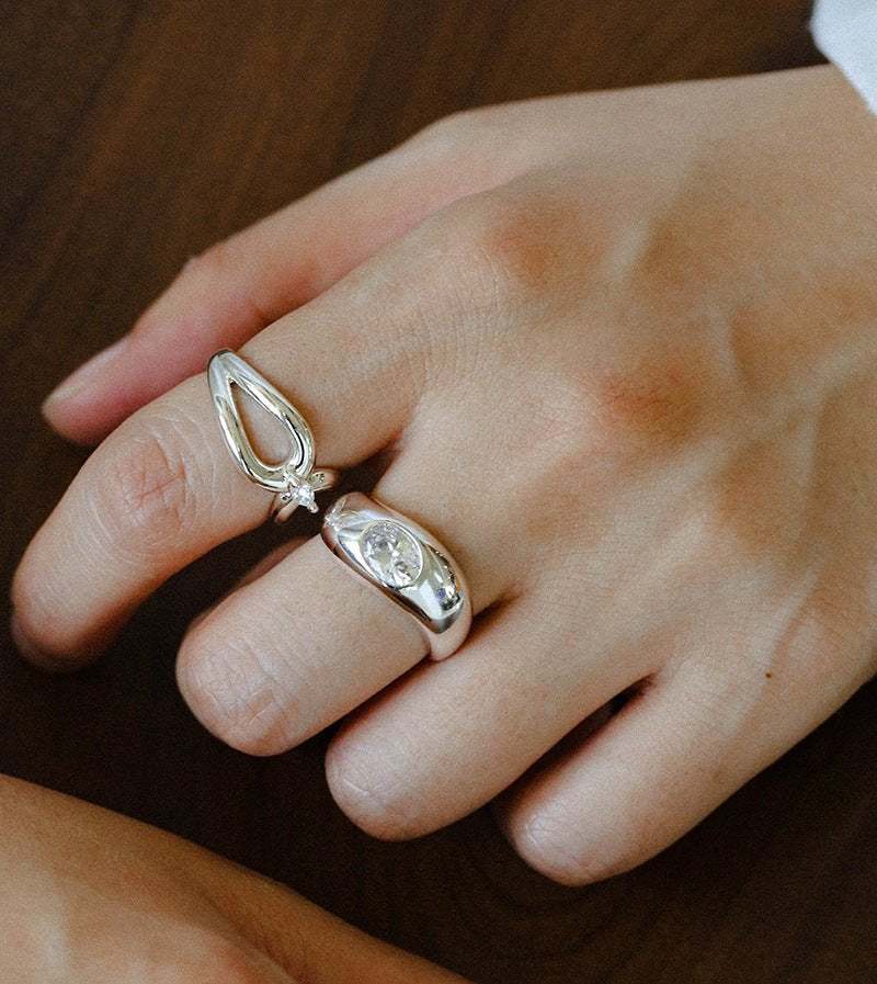 Minimalist Sleek Geometric Cubic Zirconia Open Ring - floysun