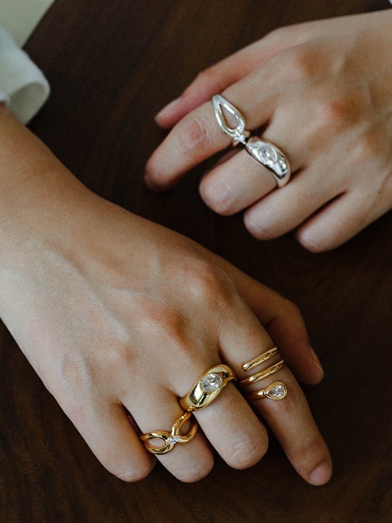 Minimalist Sleek Geometric Cubic Zirconia Open Ring - floysun