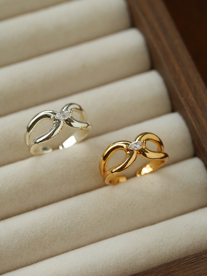 Minimalist Sleek Geometric Cubic Zirconia Open Ring - floysun